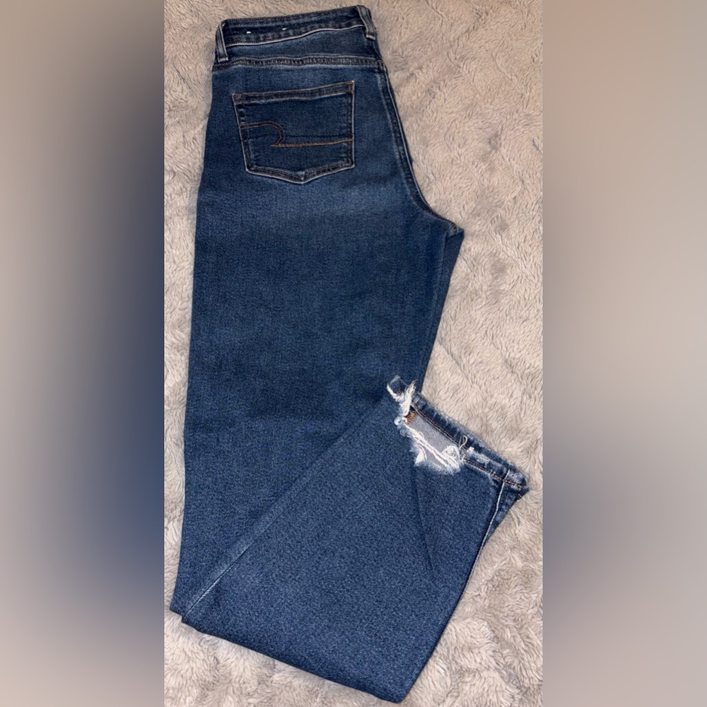 American Eagle medium wash distressed button/zip front Mom Jeans Size 4